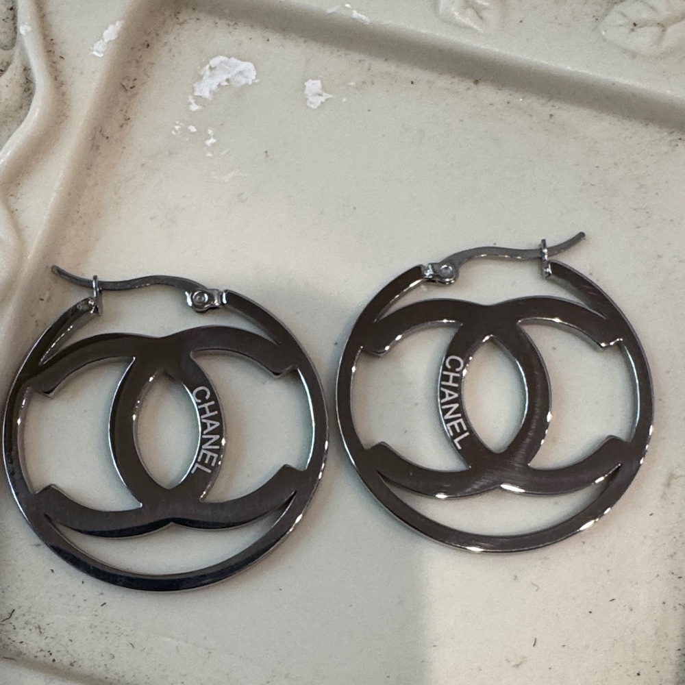 CC Silver Interlocking Hoop Earrings